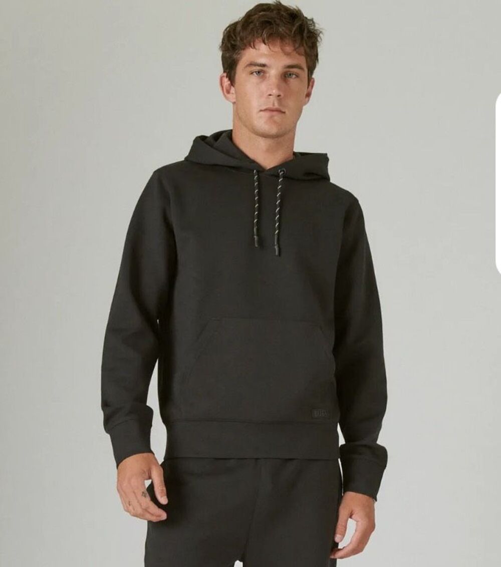 Lucky Brand Breathe Easy Tech Fleece Athletic Black Hooded Sweatshirt Hoodie M